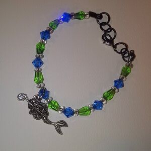 Blue and Green Beaded Mermaid Charm Bracelet
